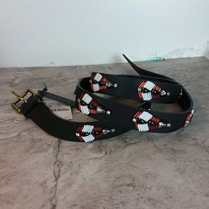 J.Crew Beaded Triangles Leather Belt Sz L 46"
